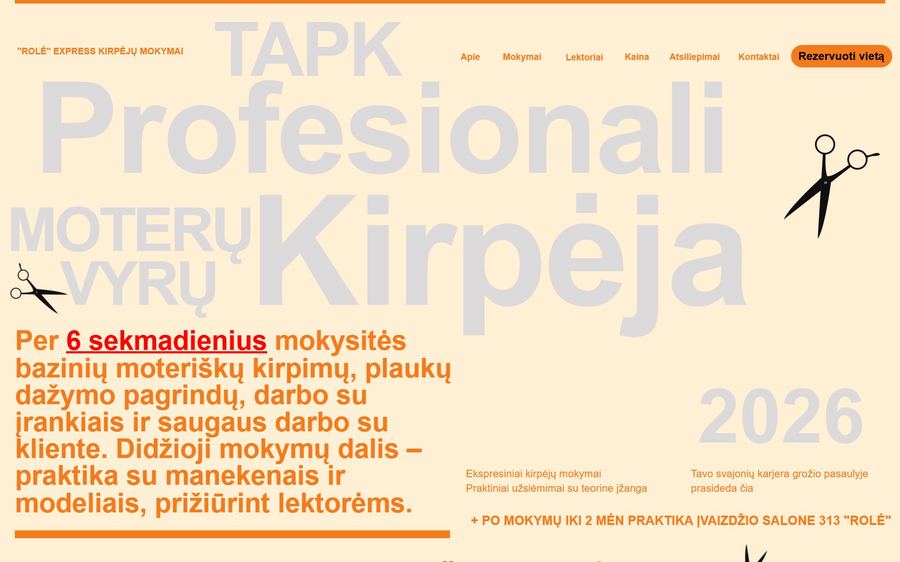Ekspres Kirpėjų Mokymai svetainės ekrano vaizdas