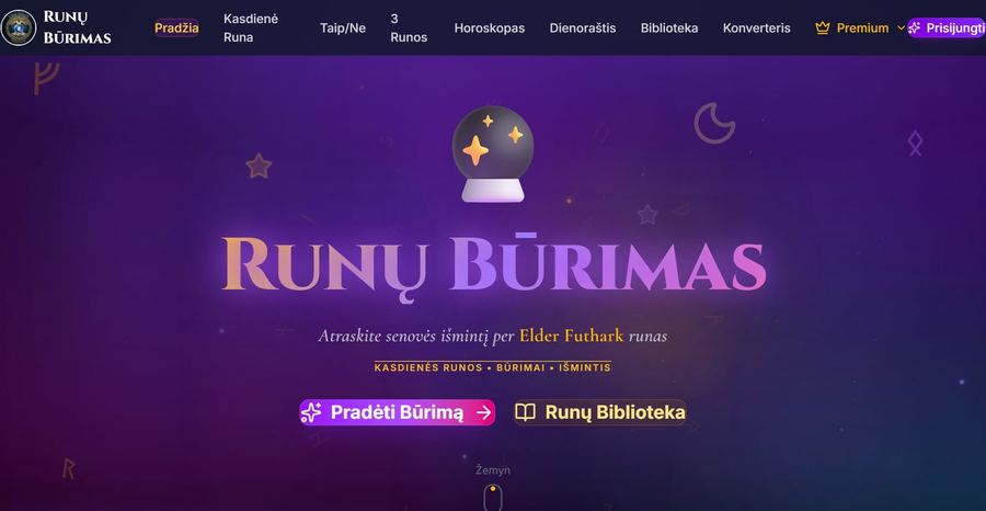 Rūnos svetainės ekrano vaizdas