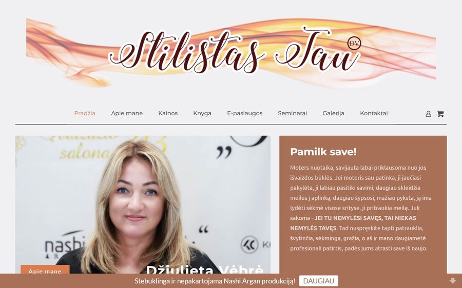 Stilistas Tau svetainės ekrano vaizdas